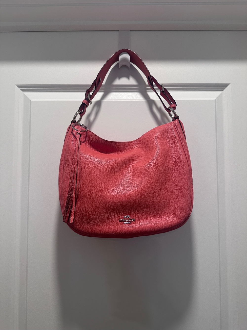 Coach Pebbled Leather Hobo Bag in Coral
